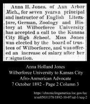 Anna H. Jones - Wilberforce to Kansas City